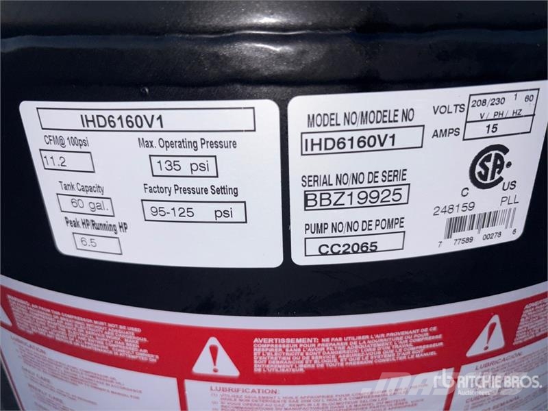Iron Horse IHD6160V1 11 cfm Skid-Mounted Electric 60 gal Air Compressors