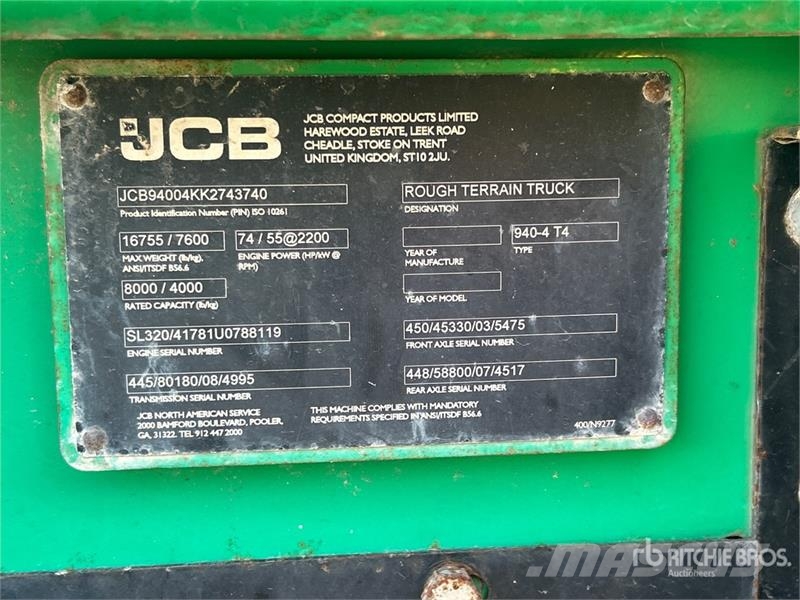JCB 940 8000 lb 4x4 Rough Terrain Forklift 越野叉车|叉装车