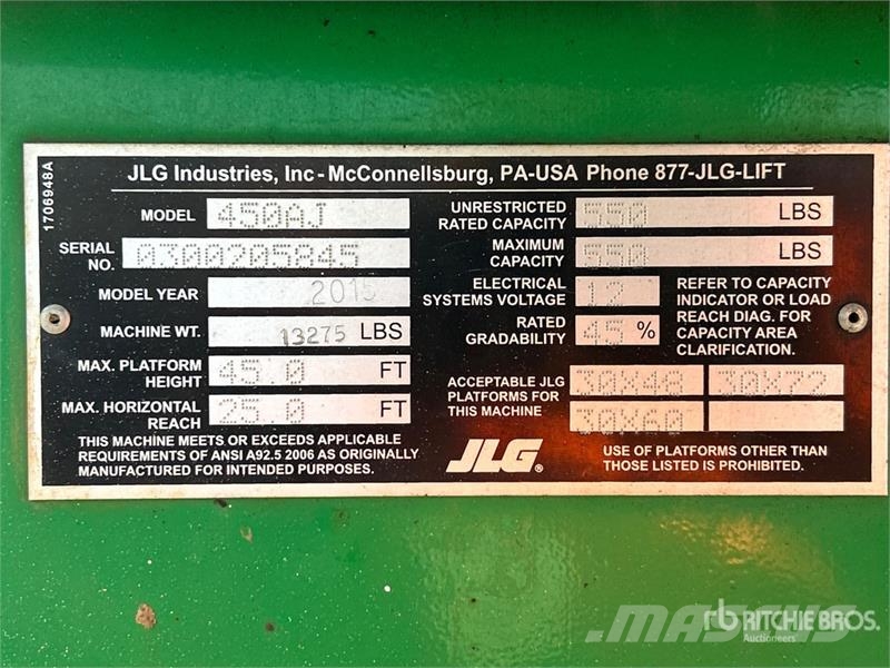 JLG 450AJ 4WD Dual Fuel Articulating Boom Lift Articulated boom lifts