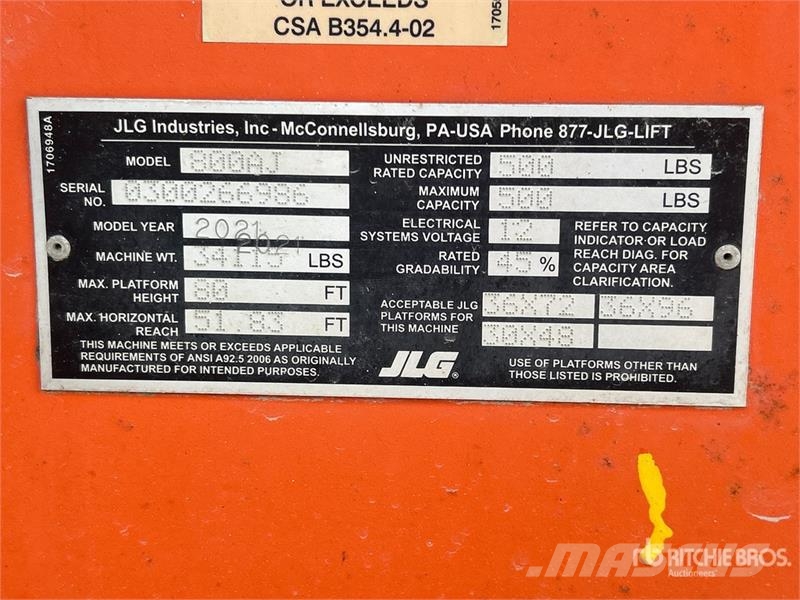 JLG 800AJ 4WD Diesel Articulating Boom Lift Articulated boom lifts