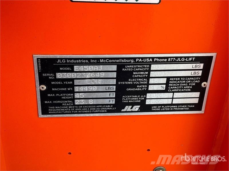 JLG E450AJ 2WD Electric Articulating Boom Lift Plataforma de trabajo articulada