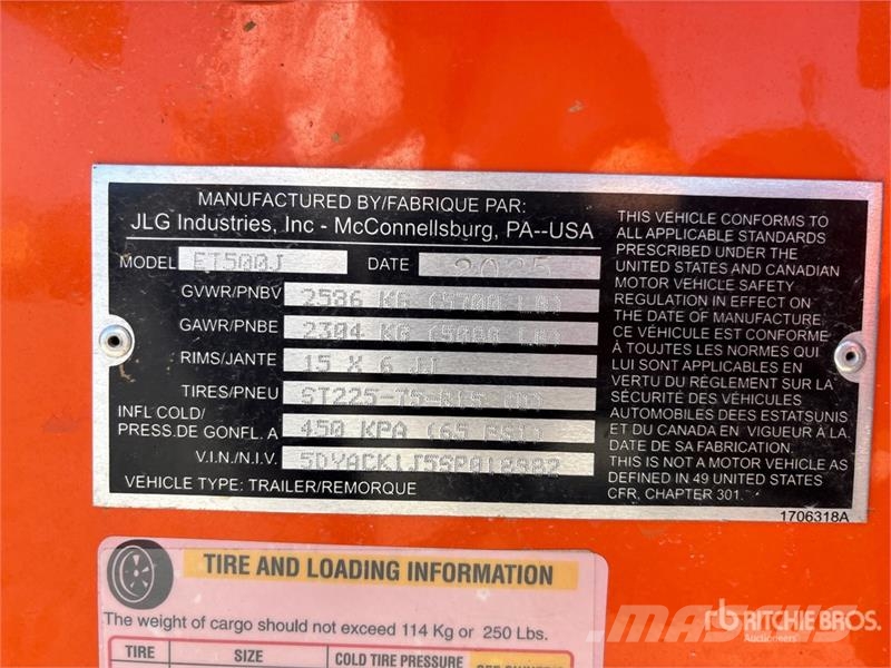 JLG ET500J Towable Lift 트레일러 탑재 고소작업대