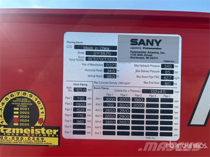 Kenworth Sany SY38Z5 on Kenworth T880 6x4 Concrete Pump Tr Betonvedēji