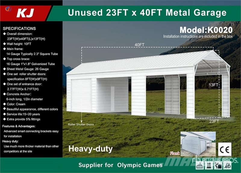 KJ K0020 x 13 ft Metal Garage Shed (Unused) Teraskonstruktsiooniga ehitised