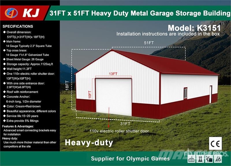 KJ K3151 31 ft x 51 ft Heavy Duty Metal Garage Storag Čelični okviri za građevine