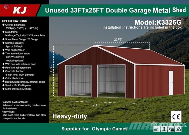 KJ K3325G 25 ft x 33 ft Double Garage Metal Storage B Čelični okviri za građevine