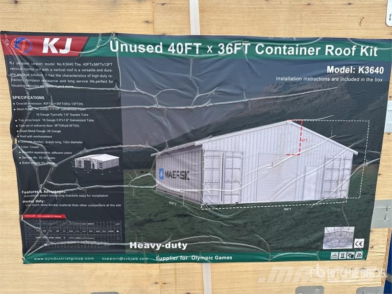 KJ K3640 36 ft x 40 ft Enclosed Container Roof kit wi Citas sastāvdaļas