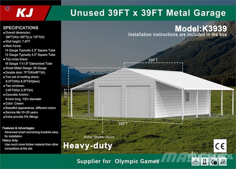 KJ K3939 Double Garage Metal Shed (Unused) Estruturas de aço