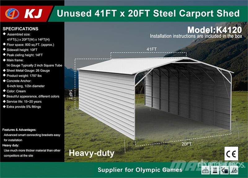 KJ K4120 20 ft x 41 ft Enclosed Carport (Unused) Teraskonstruktsiooniga ehitised