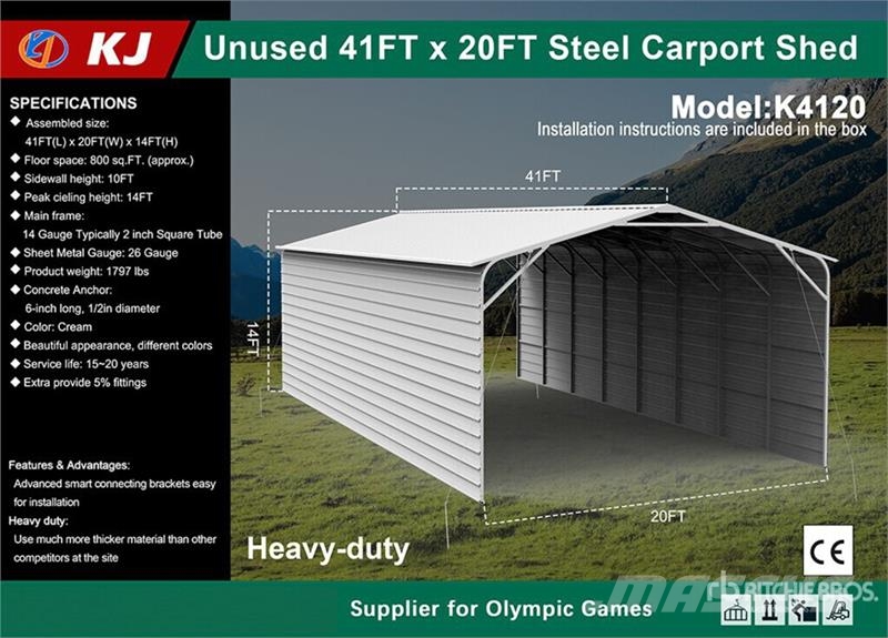 KJ K4120 20 ft x 41 ft Carport (Unused) Teräsrunkorakennukset