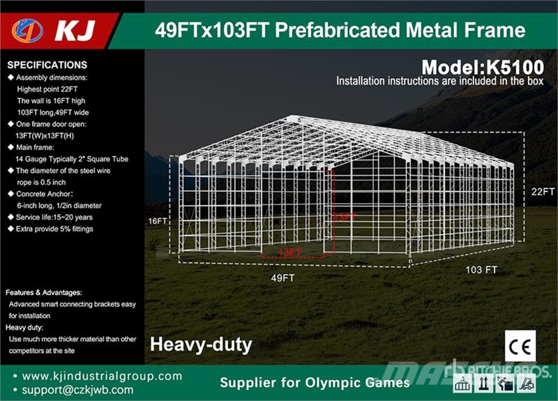 KJ K5100 49 ft x 103 ft Prefabricated Metal Frame Sto Stålramsbyggnader