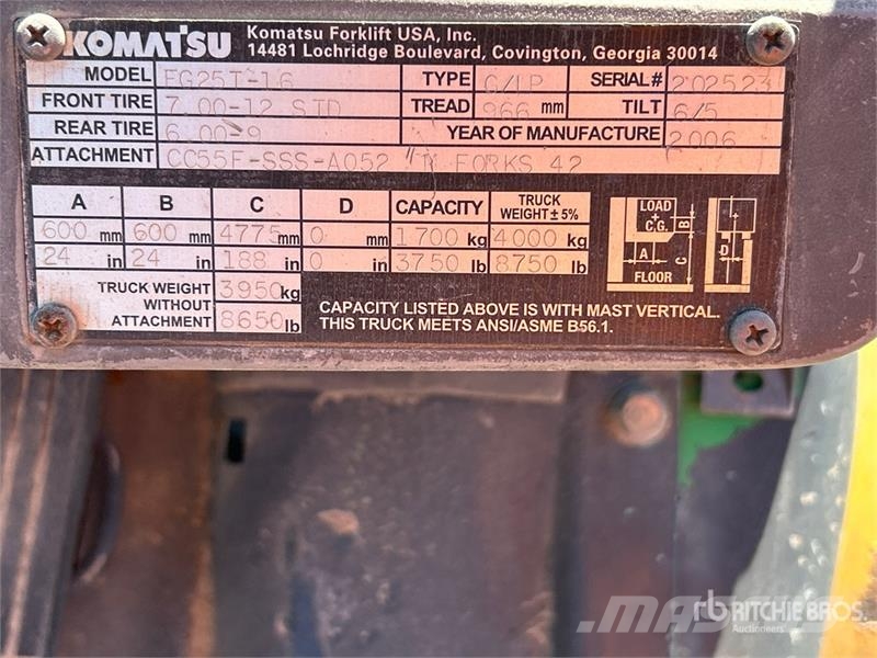 Komatsu FG25T-16 8750 lb Pneumatic Tire Forklift (Inoperab شاحنات ذات رافعات شوكية - أخرى