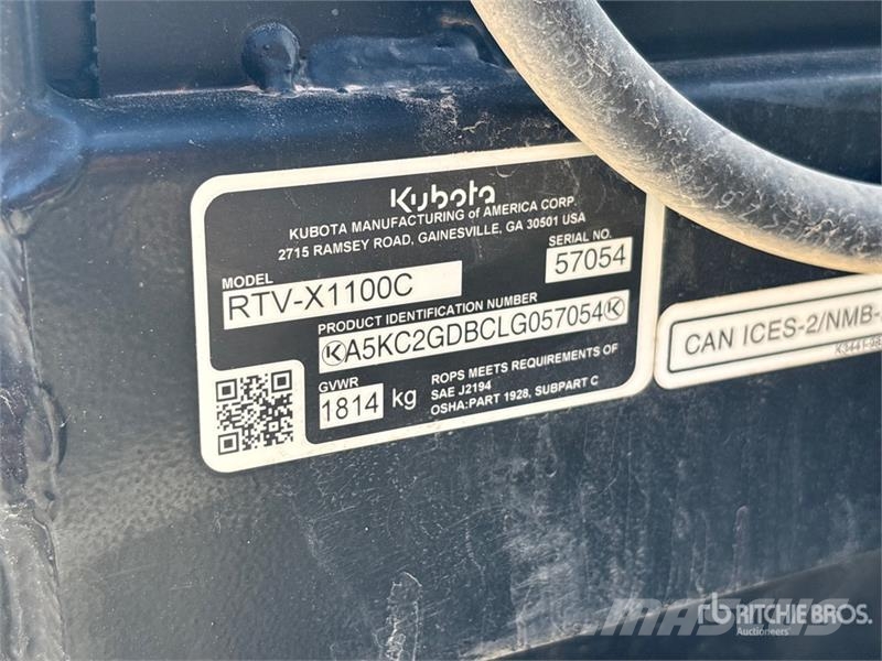 Kubota RTV-X1100CW-H 4x4 Utility Vehicle Komunālās mašīnas