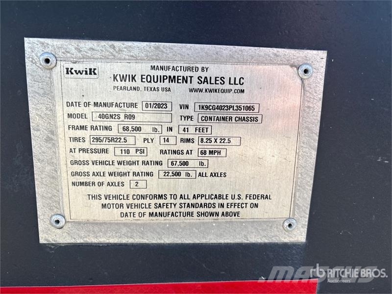 Kwik 40GN2S R09 T/A Container Trailer Remorque porte container