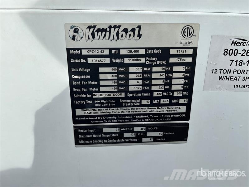 KwiKool KPO12-43H 12 ton Air Conditioner Opvarmnings- og optøningsmaskiner