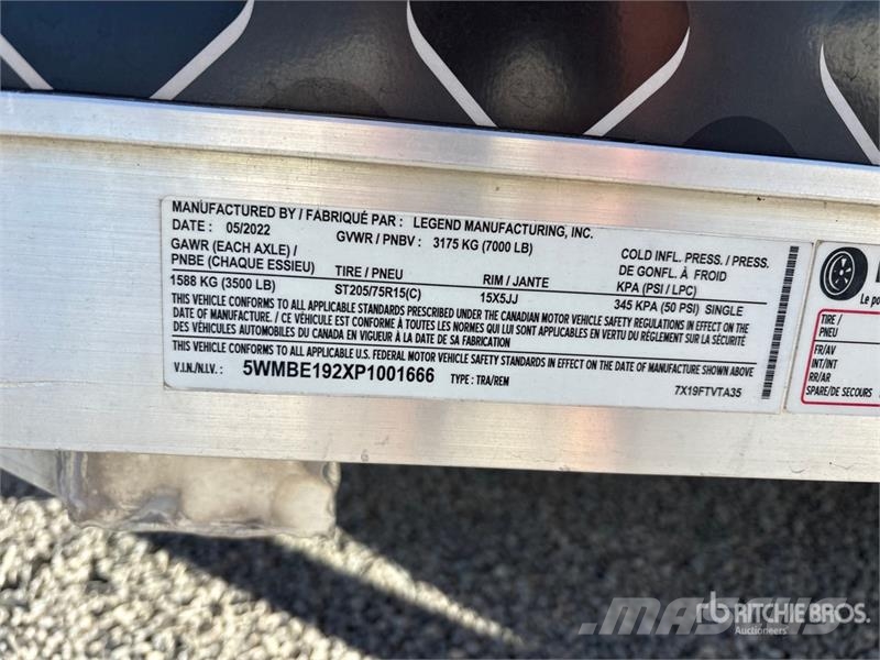 Legend Manufacturing 7X19FTVTA35 19 ft T/A Enclose Remorque Fourgon