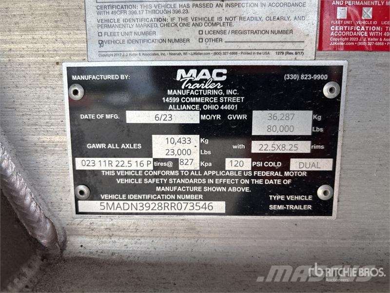 MAC 39 ft T/A Aluminum Quarter Frame End Dump Trailer Tipphengere