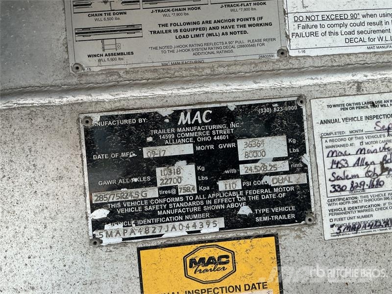 MAC TNAR48AA 48 ft T/A Spread Axle Curtain Side Traile مقطورات بغطاء جانبي
