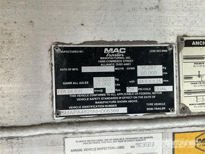 MAC TNAR48AA 48 ft T/A Spread Axle Curtain Side Traile مقطورات بغطاء جانبي