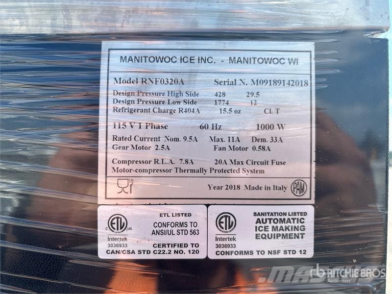 Manitowoc RNF0320A Ice Machine Būvniecība- Citi