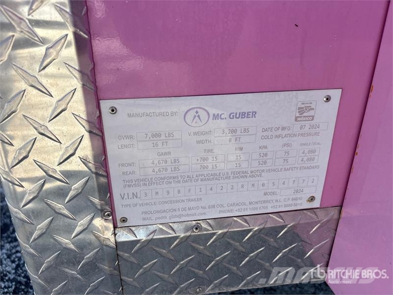 McGuber 15 ft 8 in T/A Food Concession Trailer 기타 트레일러