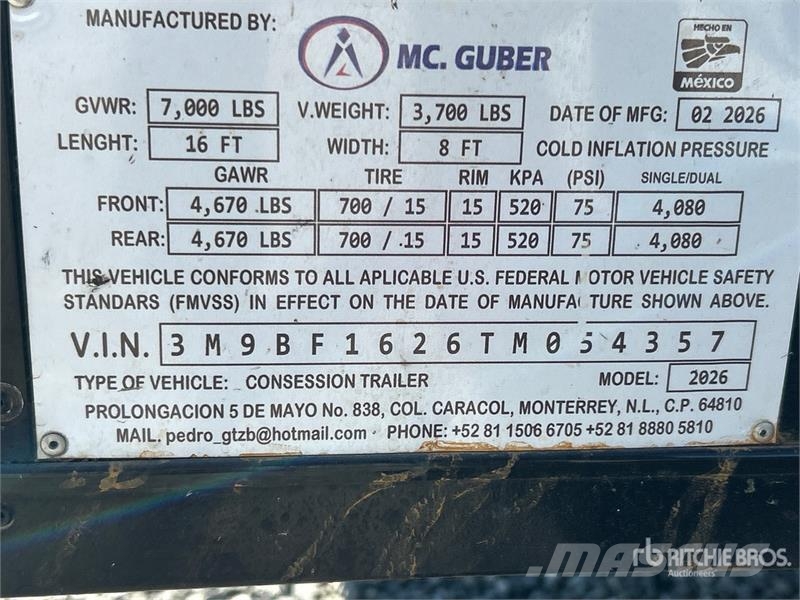  McGuber 16 ft T/A Food Concession Trailer 其他拖車