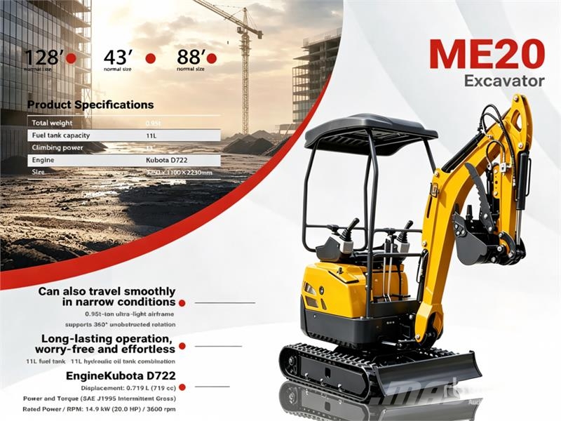  ME20-YELLOW Kubota Diesel Mini Excavator (Unused) Miniexcavadoras