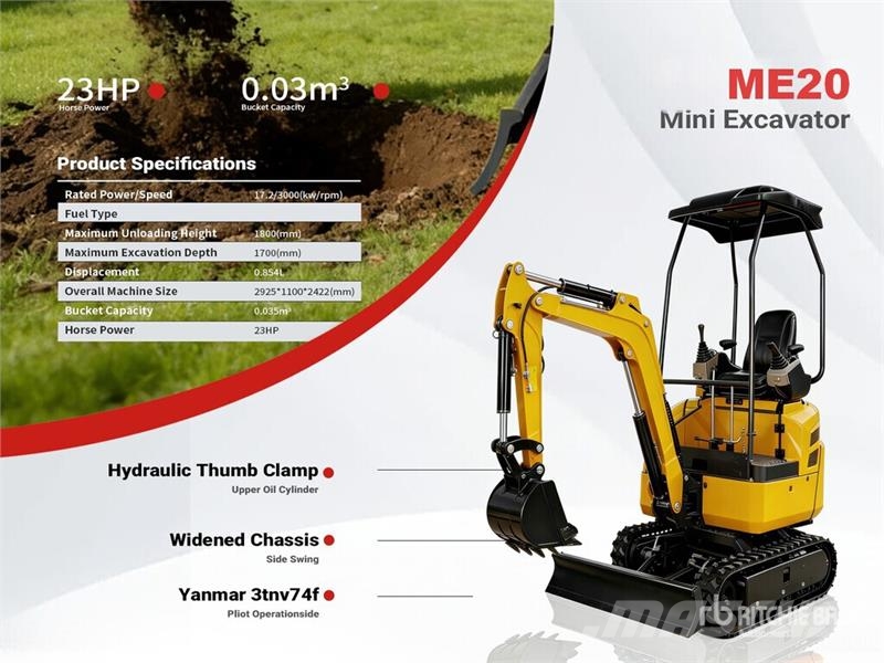 ME20-YELLOW Yanmar Diesel Mini Excavator (Unused) Mini Escavadoras <7t