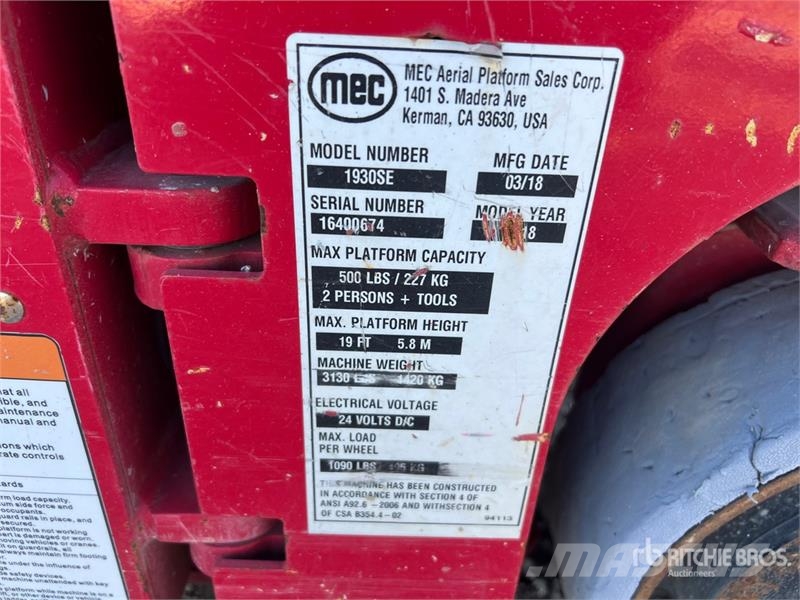 MEC 1930SE Electric Scissor Lift Scissor lifts