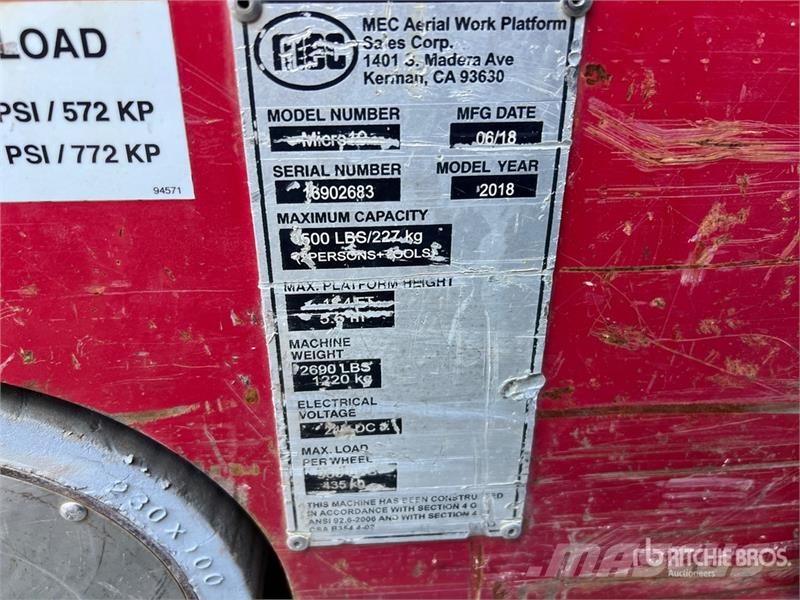 MEC Micro 19 Electric Scissor Lift Scissor lifts