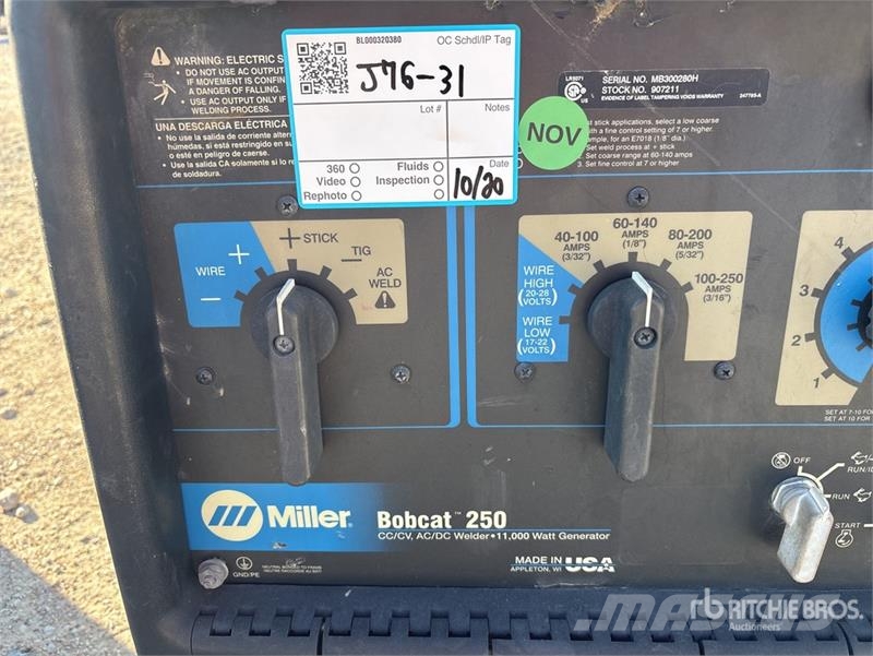 Miller Bobcat 250 Skid-Mounted Multi-Process Engine Drive Attrezzature per saldature