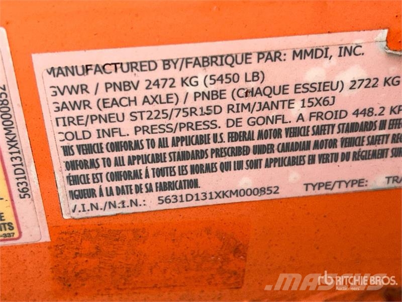 MMDI 8 ft S/A Dump Utility Trailer Remorque benne