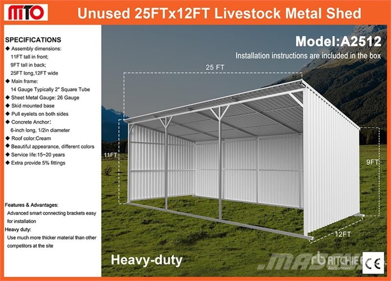 MTO A2512 25 ft x 12 ft Metal Livestock Shelter (U Utilaje si accesorii folosite la cresterea animalelor