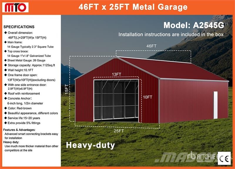  MTO A2545G 25 ft x 46 ft Metal Garage Storage Buil Čelični okviri za građevine