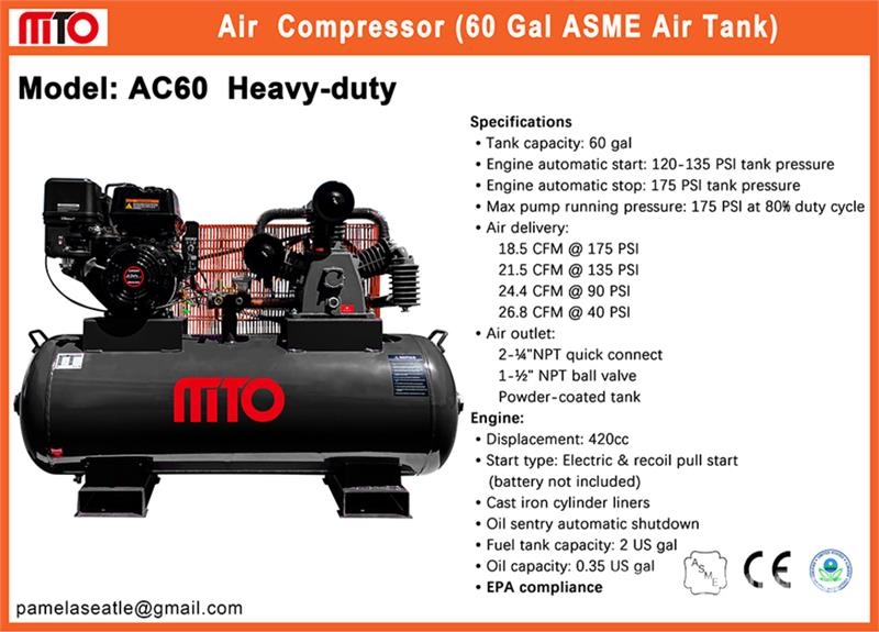 MTO AC60 26.8 cfm Skid-Mounted 60 gal Air Compress Kompresorji