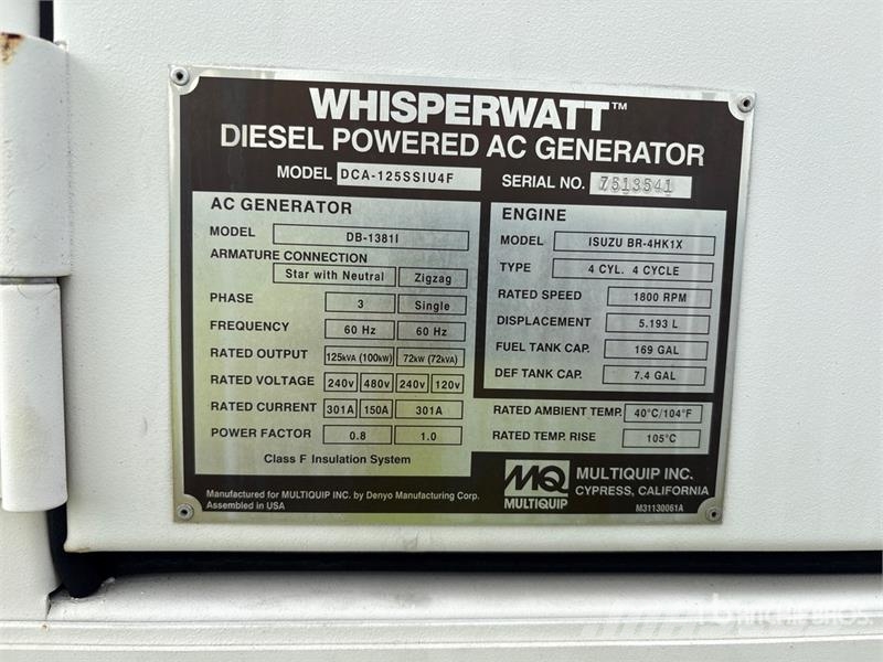 MultiQuip DCA-125SSIU4F 100 kW Mobile Generator Set (Inopera Dizelski agregati