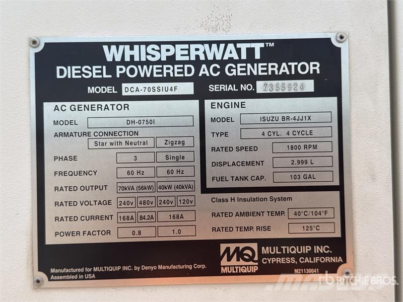 MultiQuip DCA-70SSIU4F 70 kVA Generator Set Dizelski agregati