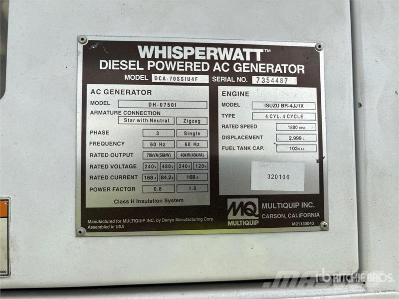 MultiQuip DCA-70SSIU4F 56 kW Mobile Diesel Generator Set Dizel agregati