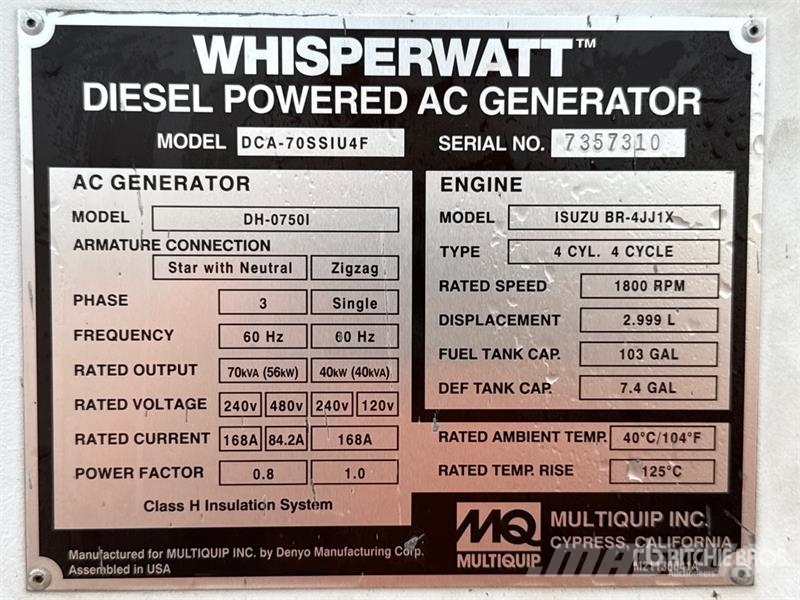 MultiQuip DCA-70SSIU4F Generator Set Diesel Generatoren