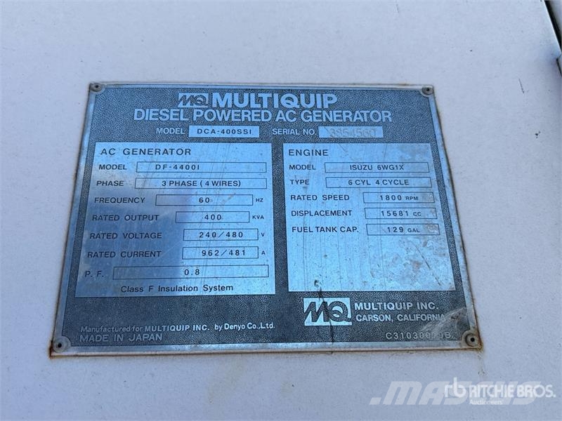 MultiQuip DCA400SSI 400 kVA Mobile Generator Set Diesel Generators