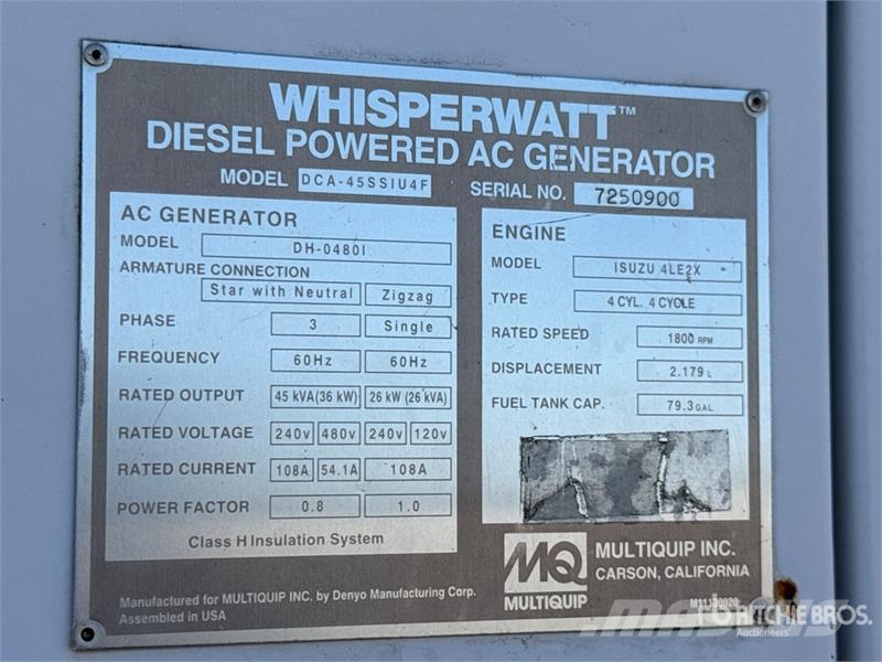 MultiQuip DCA45SSIU4 45 kVA Mobile Generator Set Diesel Generators