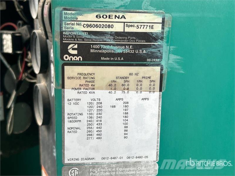 Onan 60ENA 60 kW Skid-Mounted Generator Set Diesel Generators