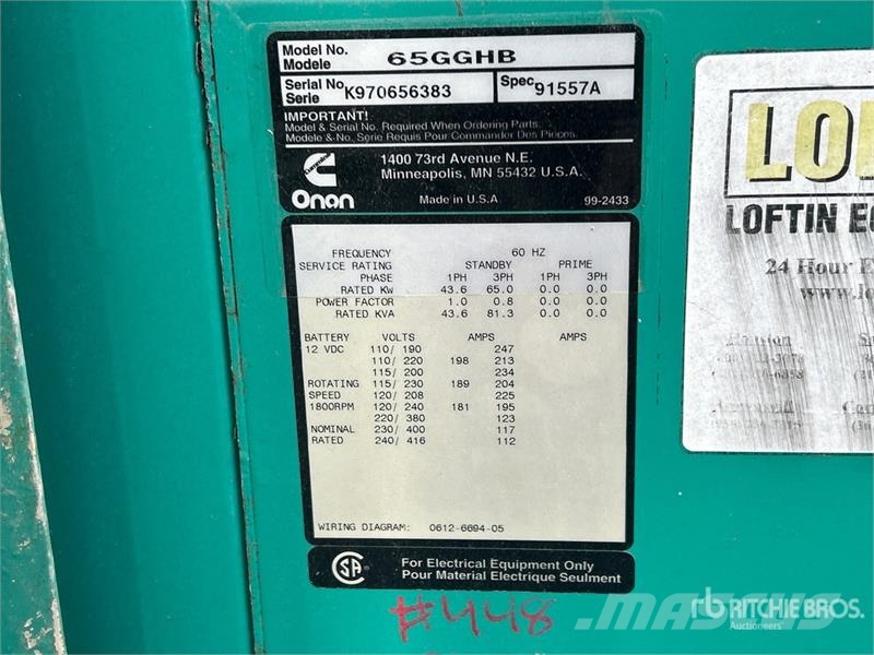 Onan 65GGHB 65 kW Skid-Mounted Generator Set Diesel Generators