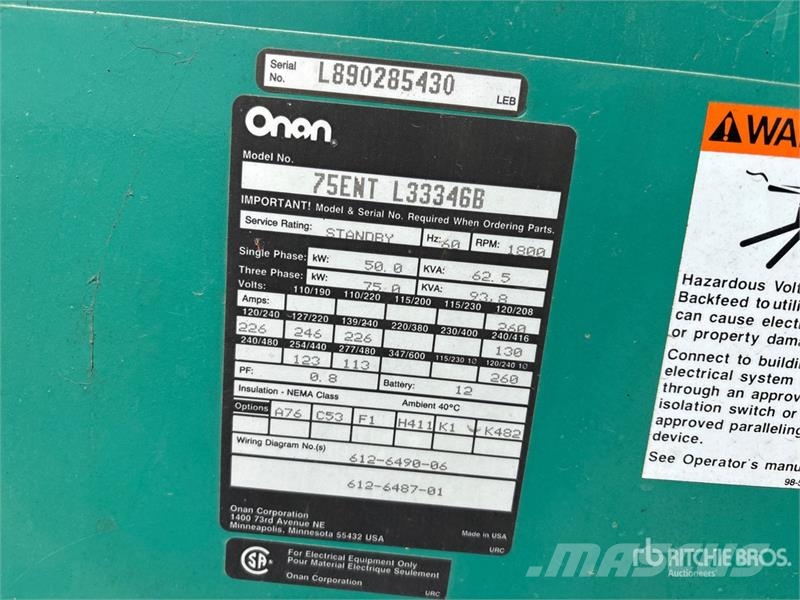 Onan 75 ENTL33346B Generator Set Dieselgeneratorer