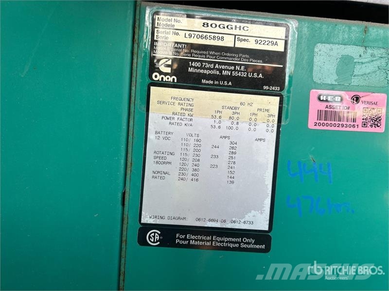 Onan 80GGHC 80 kW Skid-Mounted Generator Set Diesel Generators