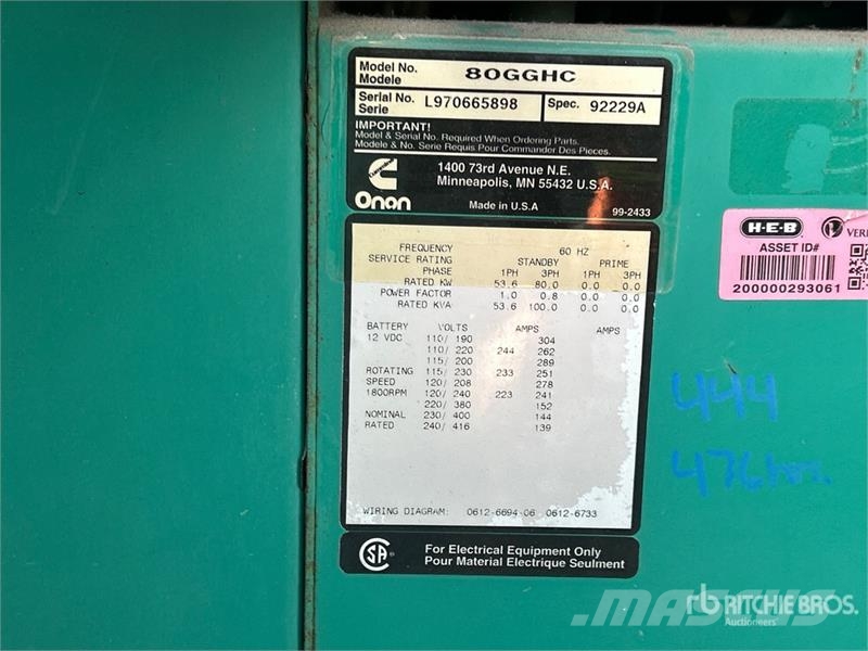 Onan 80GGHC 80 kW Skid-Mounted Generator Set Diesel Generators