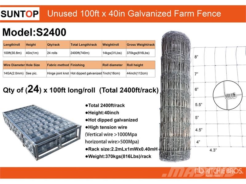 Quantity of (24) SUNTOP S2400 100 ft x 40 in Galv Zäune und Zubehör