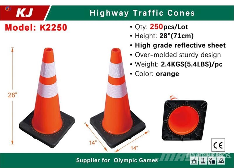Quantity of (250) KJ K2250 28 in Traffic Cones (U 鋪管推土機