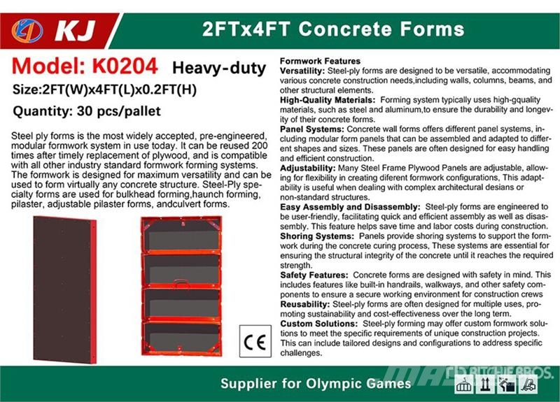 Quantity of (30) KJ K0204 x 4 ft Concrete Forms ( Lisävarusteet