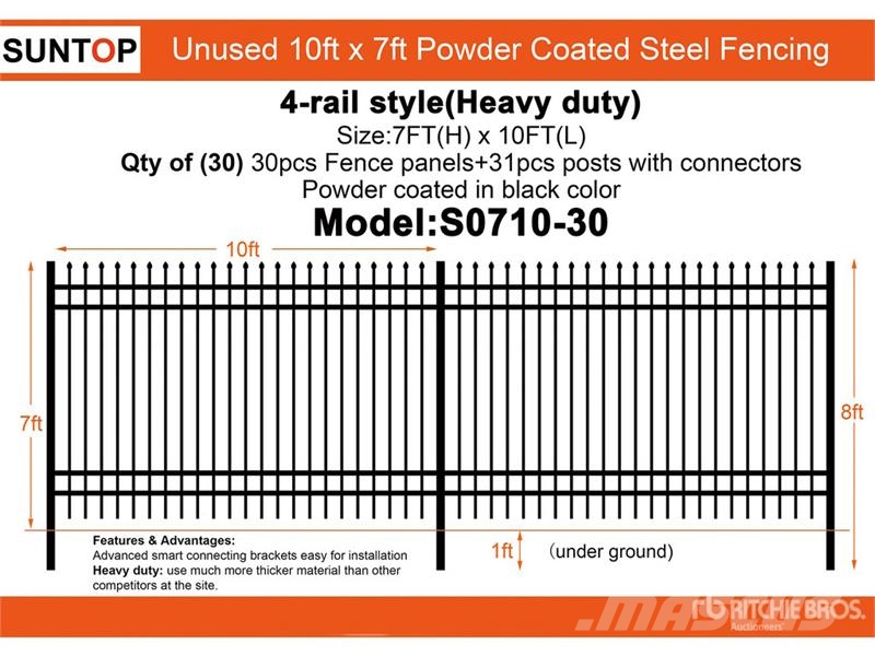 Quantity of (30) SUNTOP S0710-30 10 ft x 7 ft Pow Zäune und Zubehör